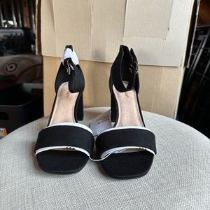 Never Worn: Black Suede Open Toe Heels